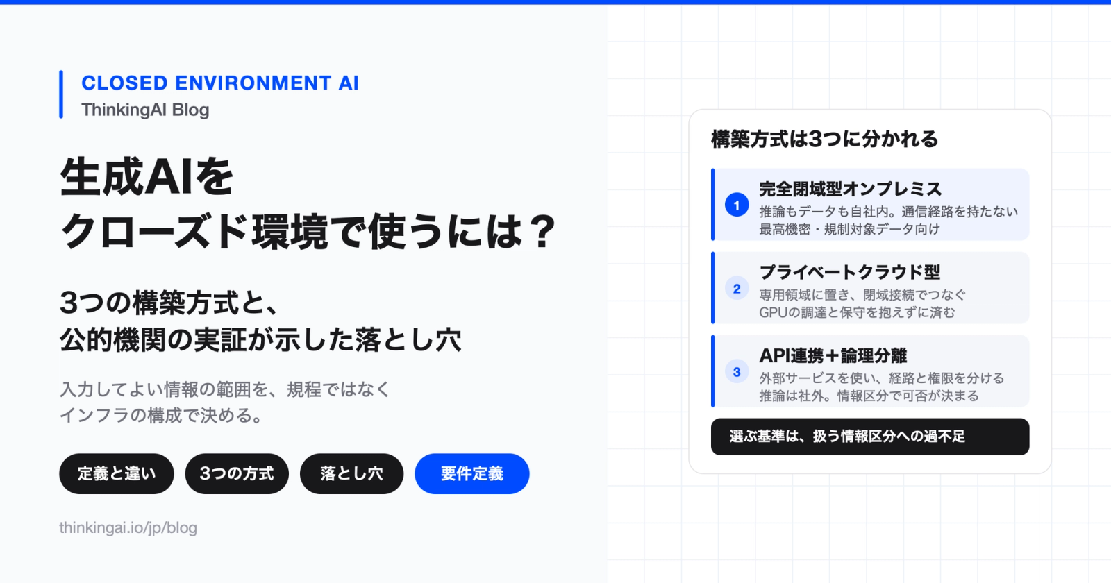 生成AIのクローズド環境とは。3つの構築方式と、公的機関の実証が示した落とし穴