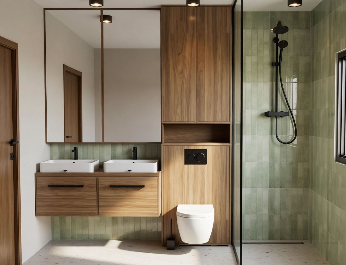 Kupatilo sa tuš kabinom - Beograd · stan 72 m² · orah + zelena