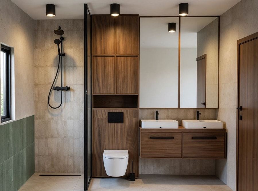 Kupatilo sa duplim lavaboom - Beograd · stan 58 m² · orah + zelena keramika