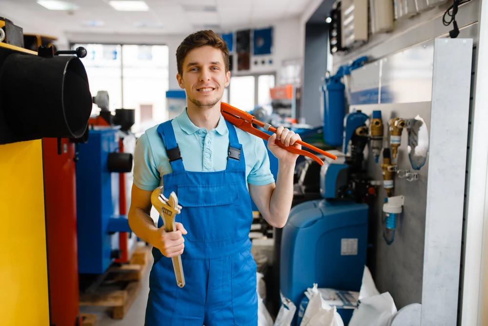 Instalator autorizat verificând în siguranță o instalație de gaze