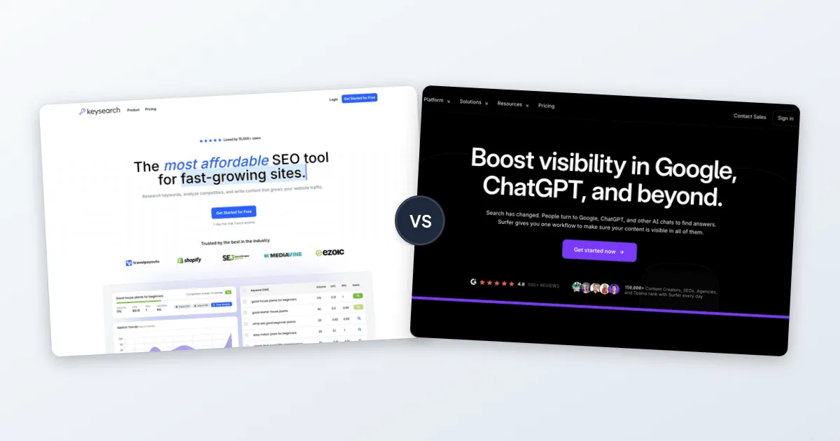 Keysearch vs SurferSEO comparison