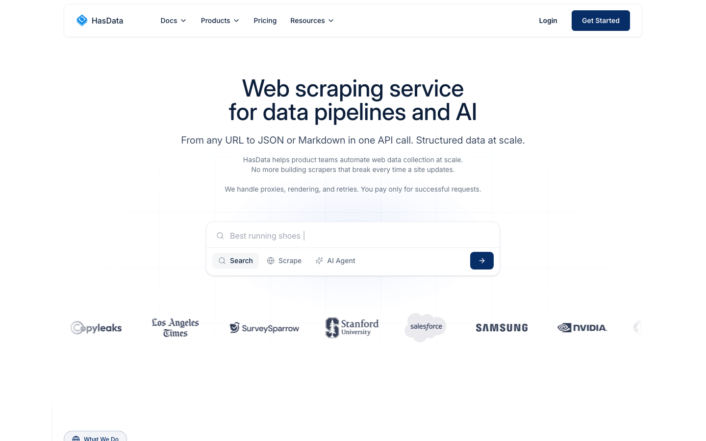 HasData homepage for web scraping and SERP APIs