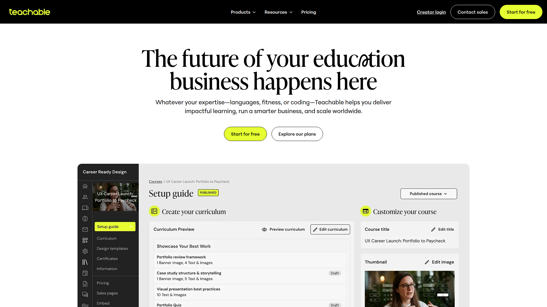Teachable homepage screenshot