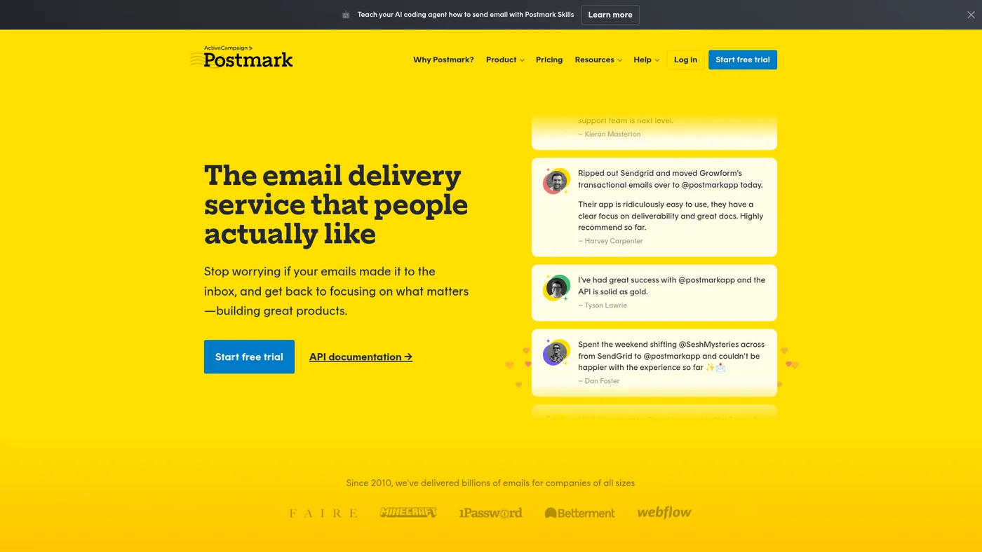 Postmark homepage screenshot