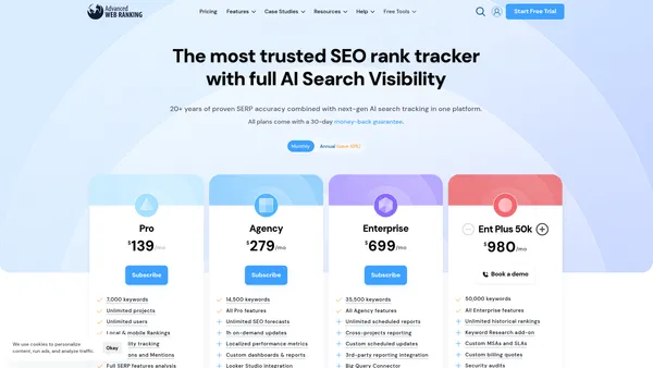 Advanced Web Ranking pricing page