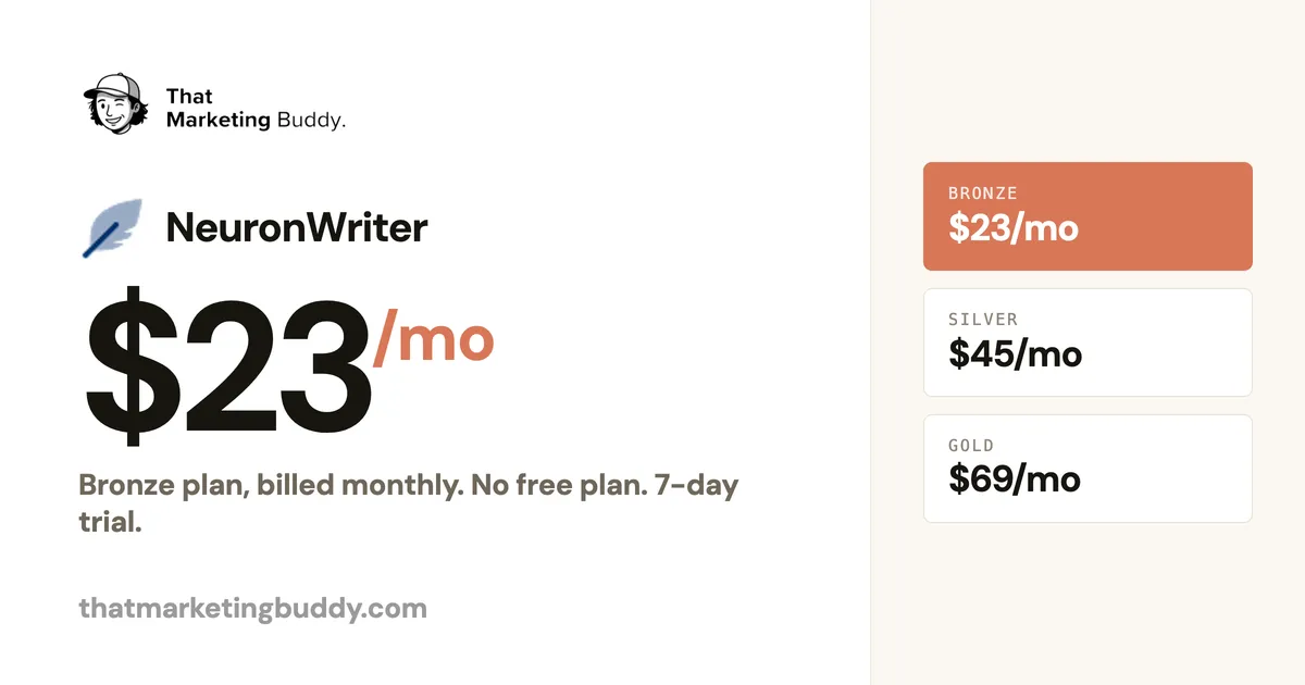 NeuronWriter Pricing: $23/mo Bronze to $117/mo Diamond, No Free Plan