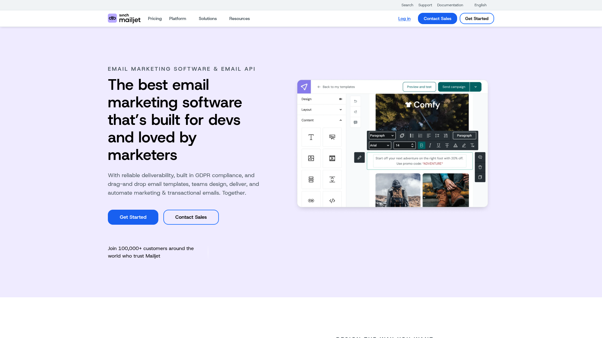 Mailjet homepage for marketing and transactional email