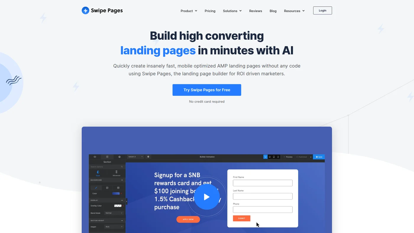 Swipe Pages homepage screenshot