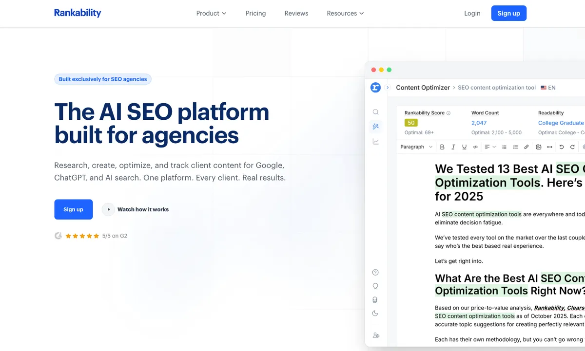 Rankability homepage screenshot