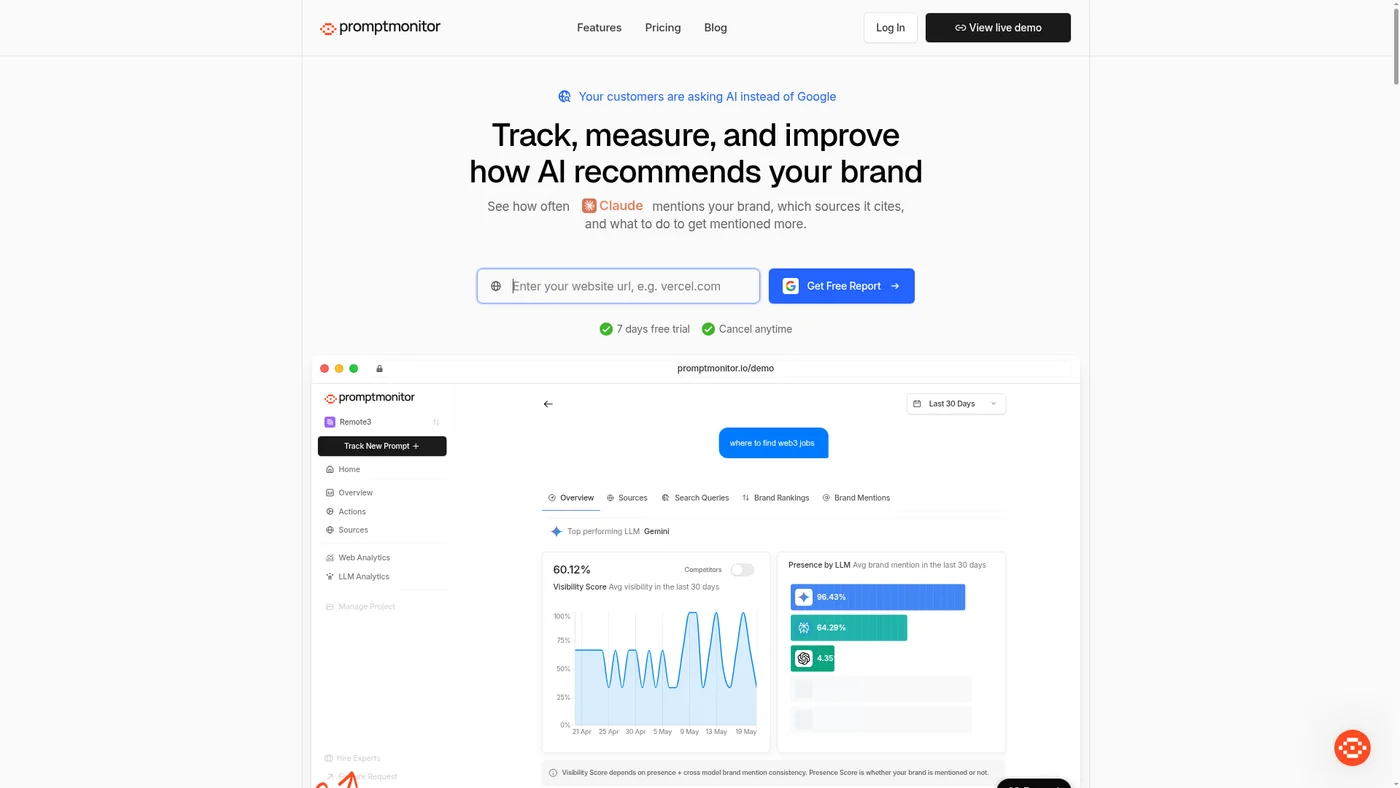 PromptMonitor homepage screenshot