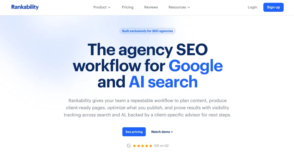 Rankability homepage screenshot