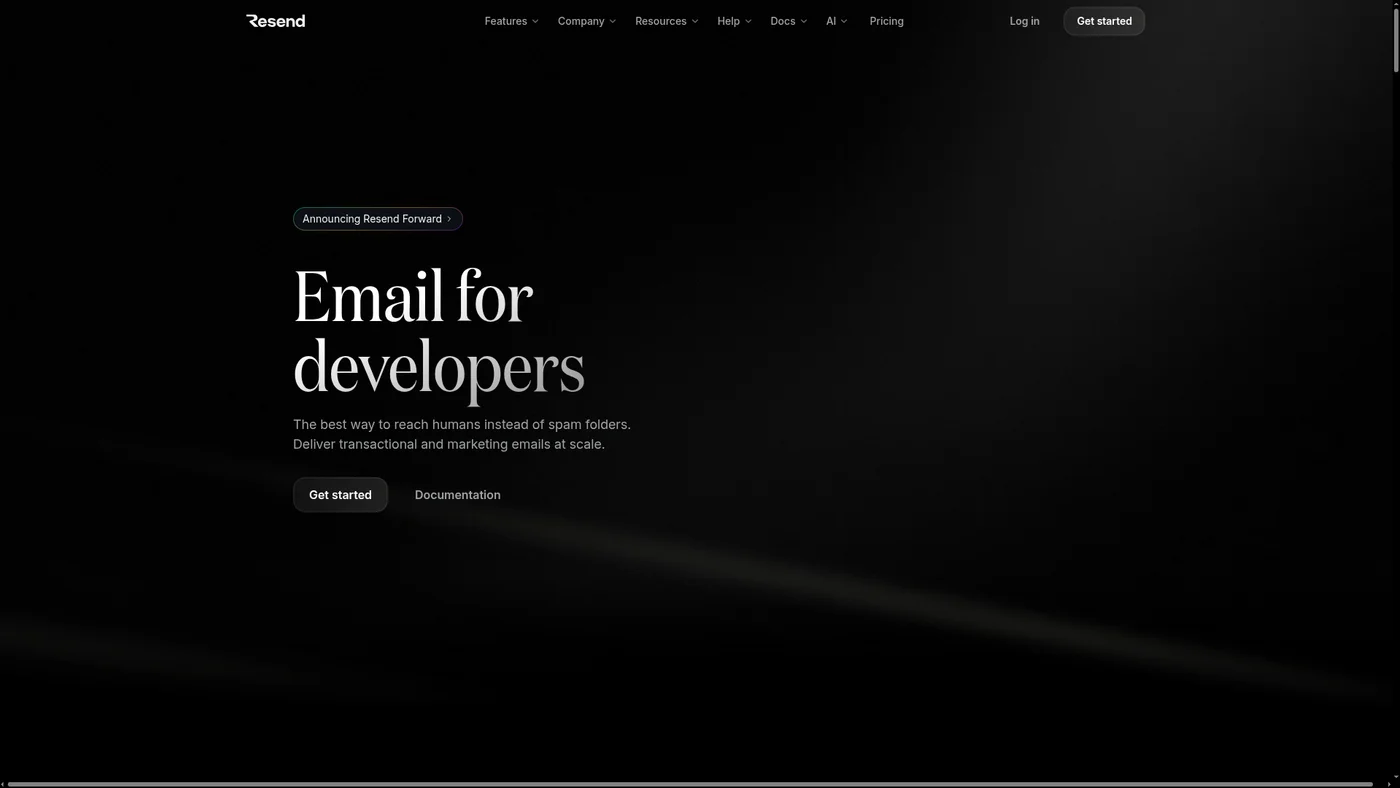 Resend homepage screenshot