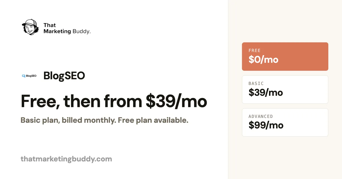 BlogSEO Pricing 2026: Free Plan + Paid From $39/mo
