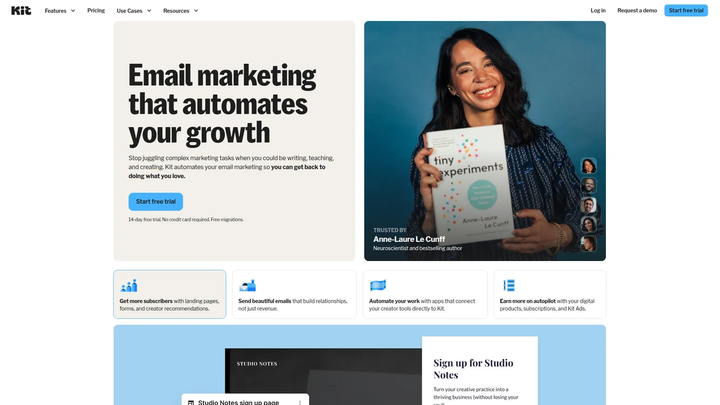 Kit homepage screenshot