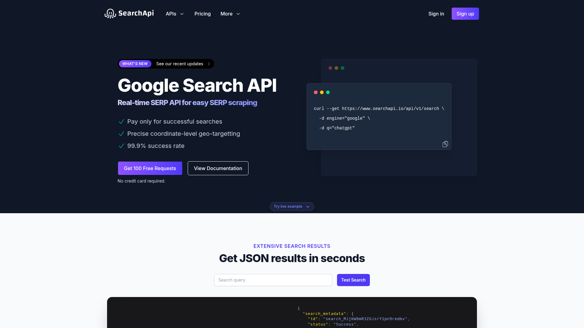 SearchApi product interface