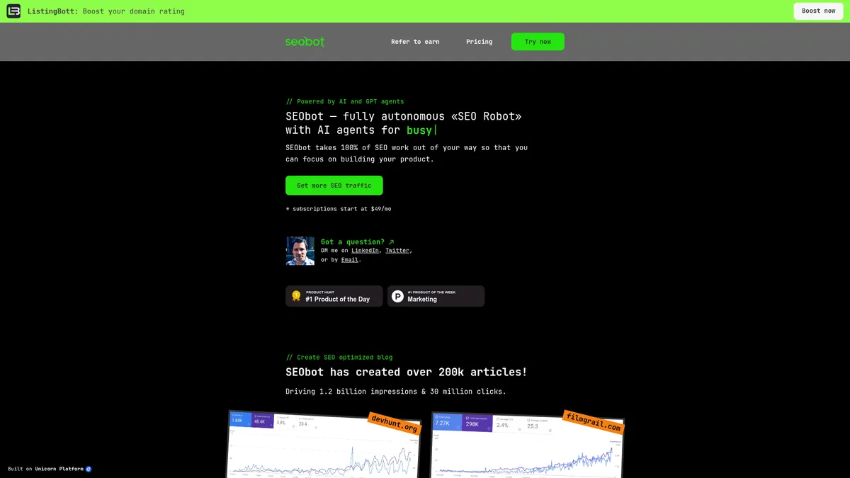 SEObot homepage screenshot