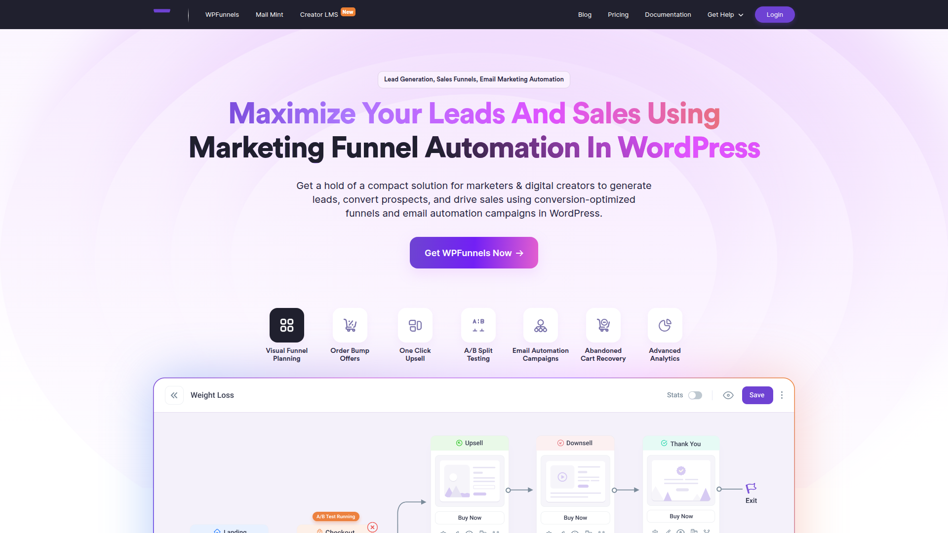 WPFunnels homepage screenshot