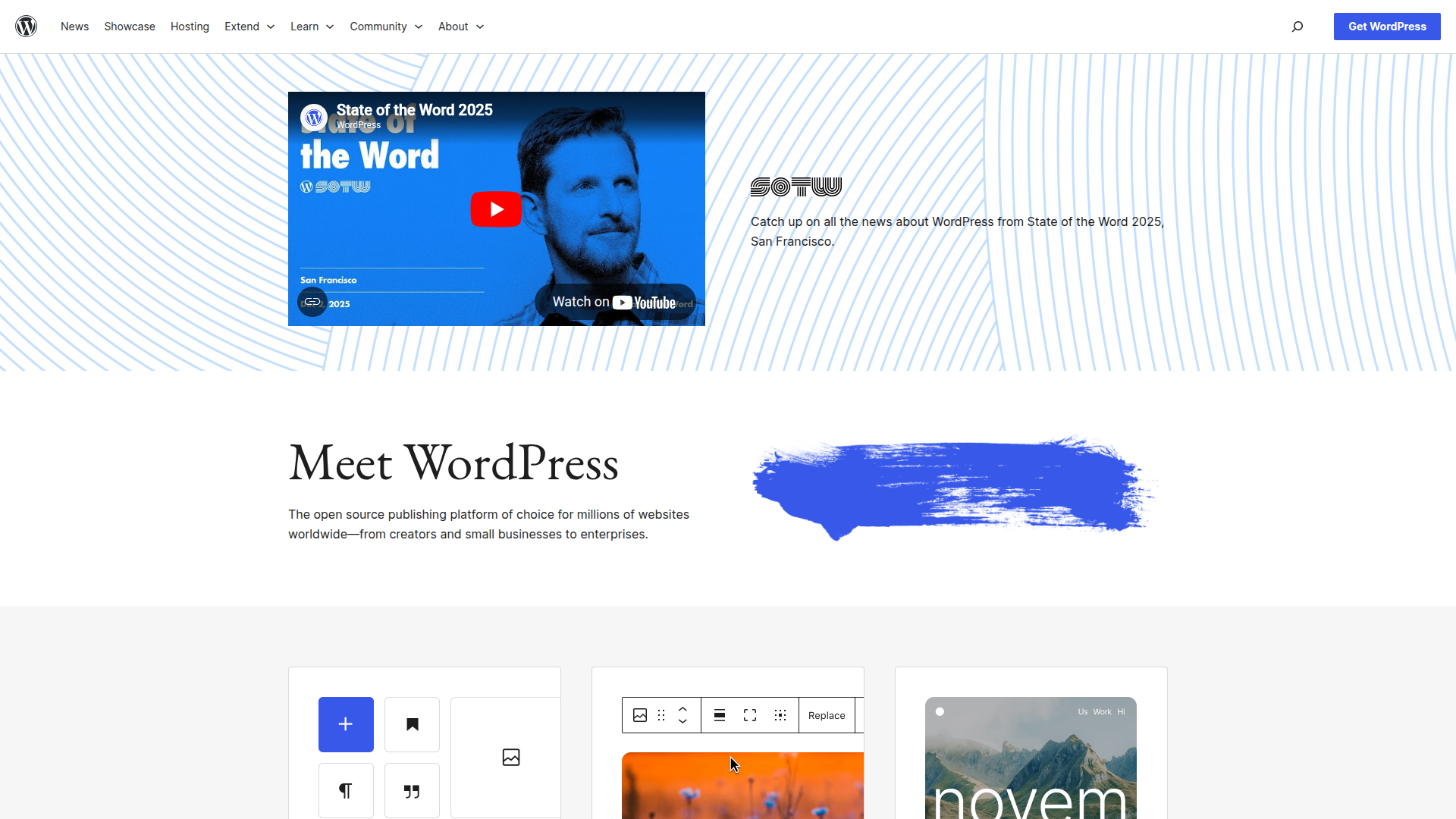 WordPress homepage screenshot