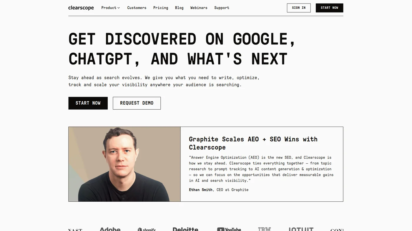 Clearscope homepage screenshot