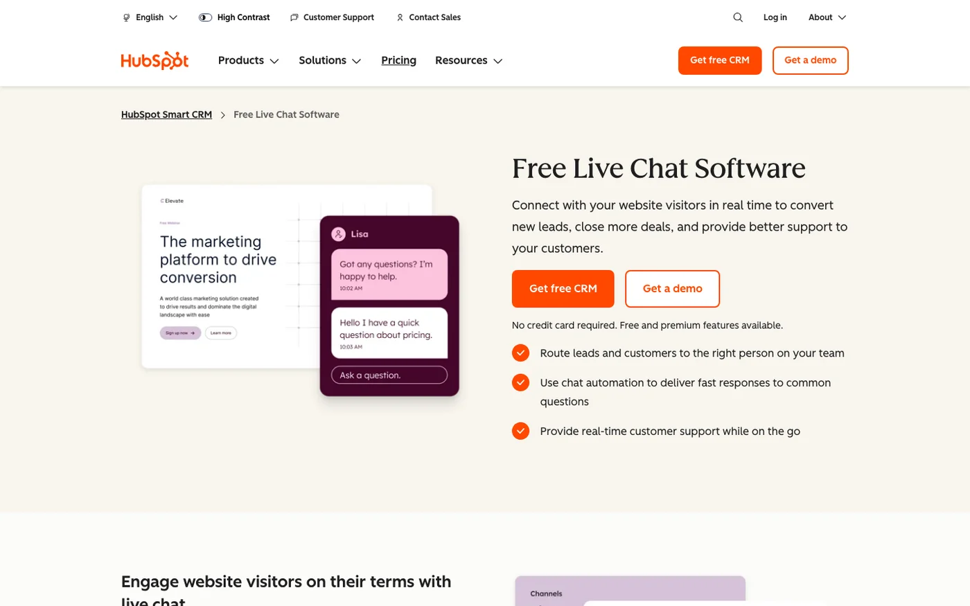 HubSpot Chatbot homepage screenshot