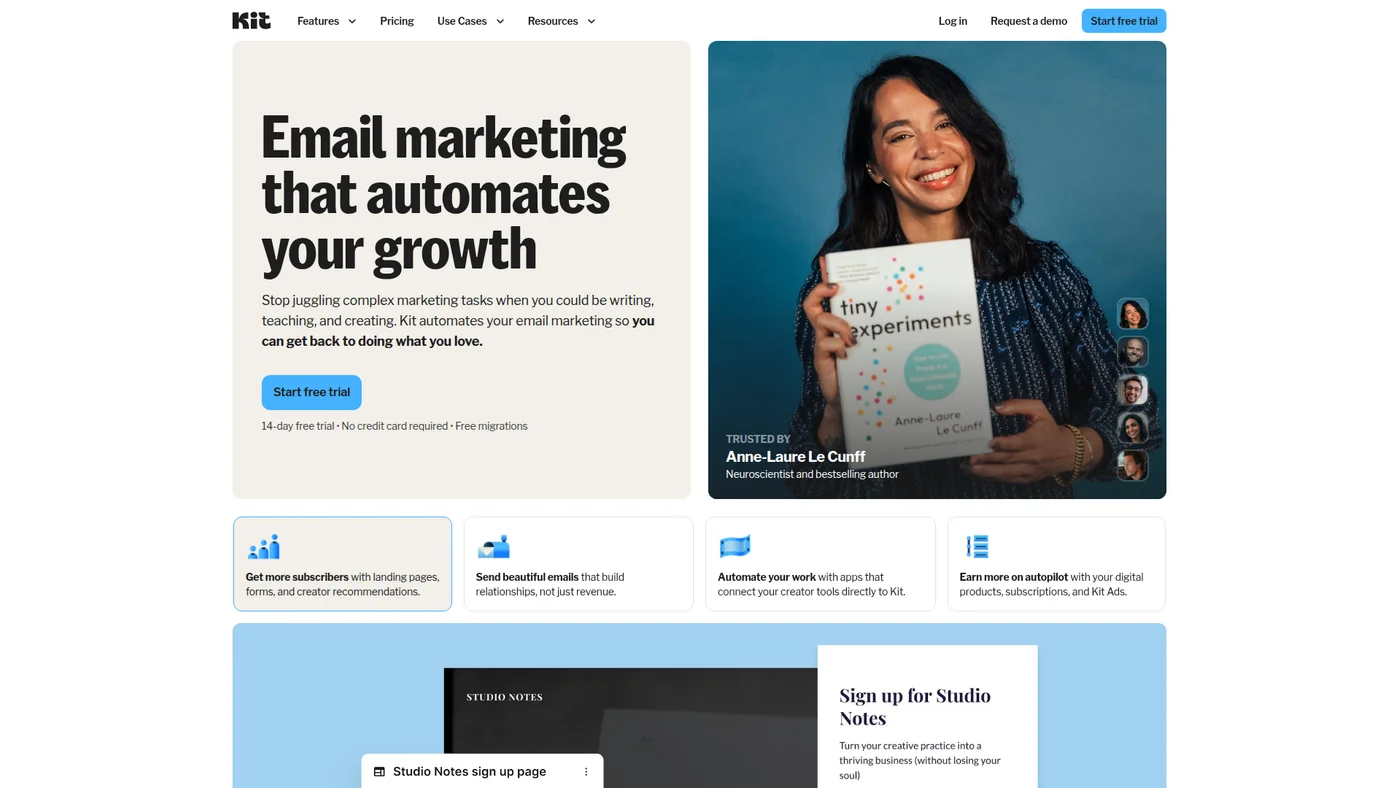 ConvertKit homepage screenshot