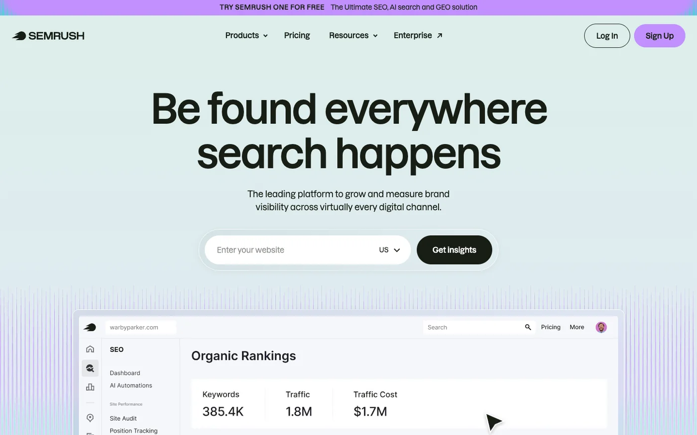 Semrush website screenshot