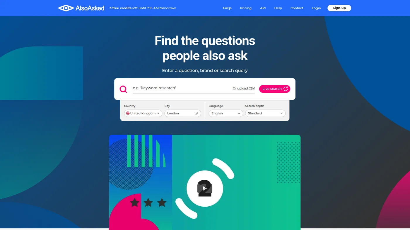 AlsoAsked homepage screenshot