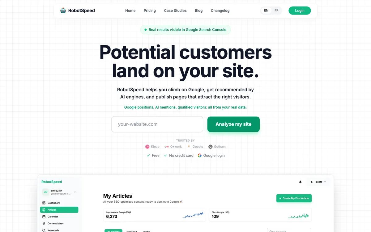 RobotSpeed SEO autopilot homepage