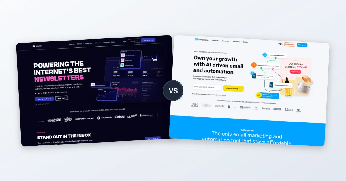 beehiiv vs GetResponse comparison