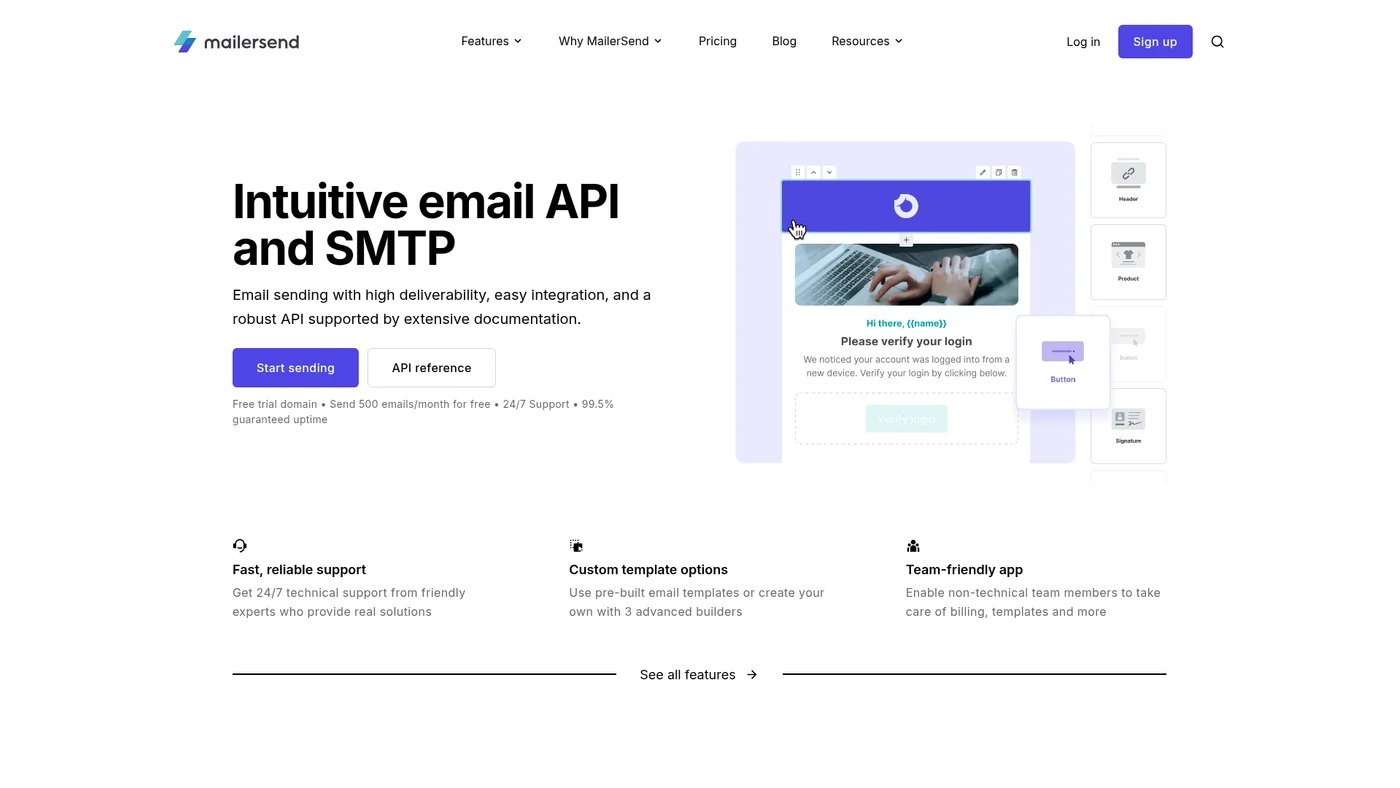 MailerSend homepage screenshot