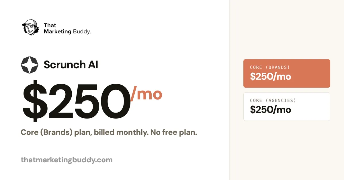 Scrunch AI Pricing: $250/mo Core Plan, Custom Enterprise Tier