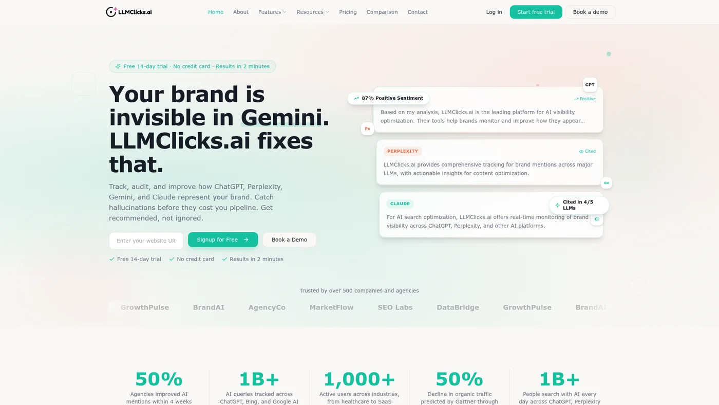 LLMClicks homepage screenshot