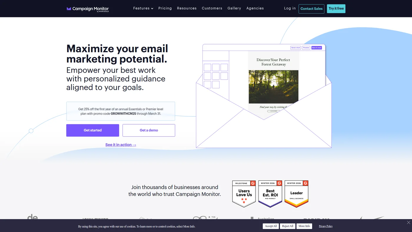 Campaign Monitor homepage screenshot