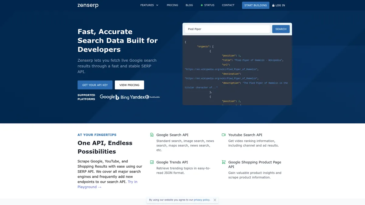Zenserp homepage screenshot
