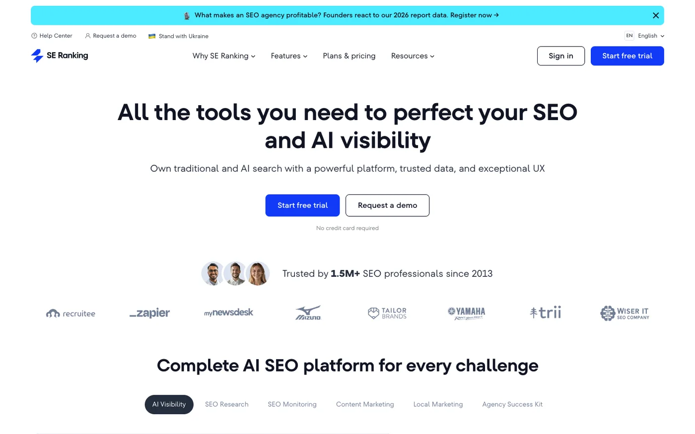 SE Ranking website screenshot