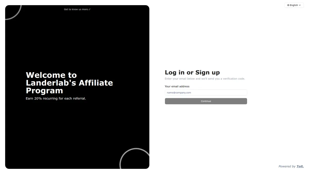 LanderLab affiliate program page screenshot
