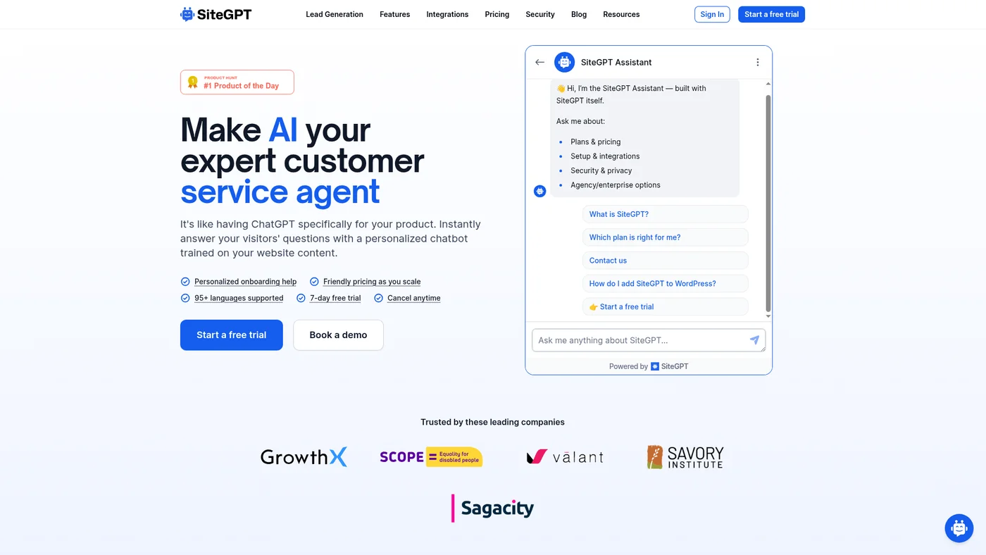 SiteGPT screenshot