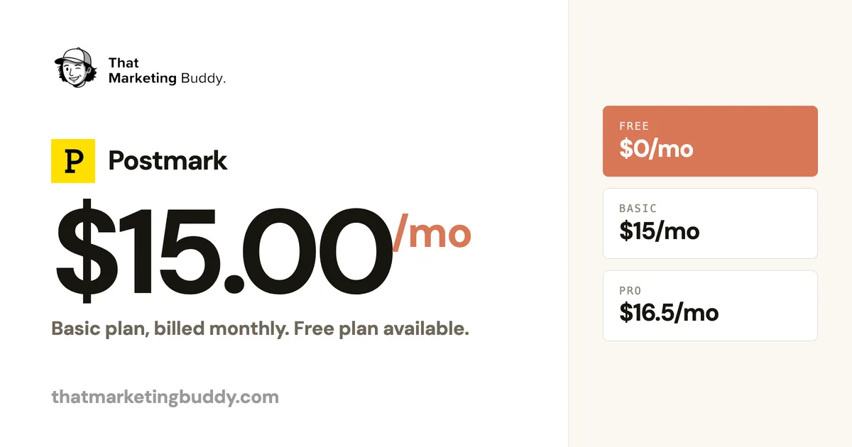 Postmark Pricing: Free for 100 Emails, $15/mo at 10,000