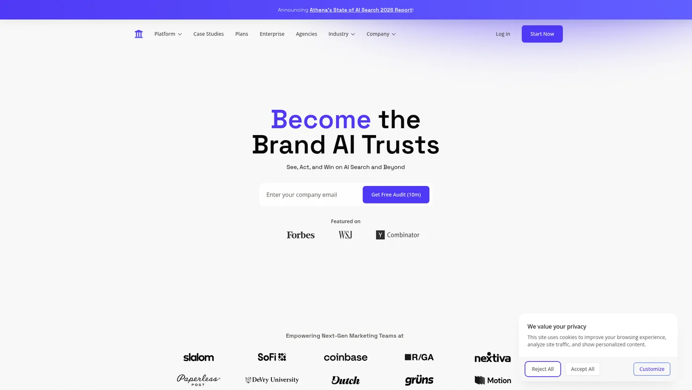 AthenaHQ homepage screenshot