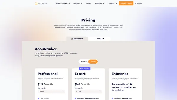 AccuRanker pricing page