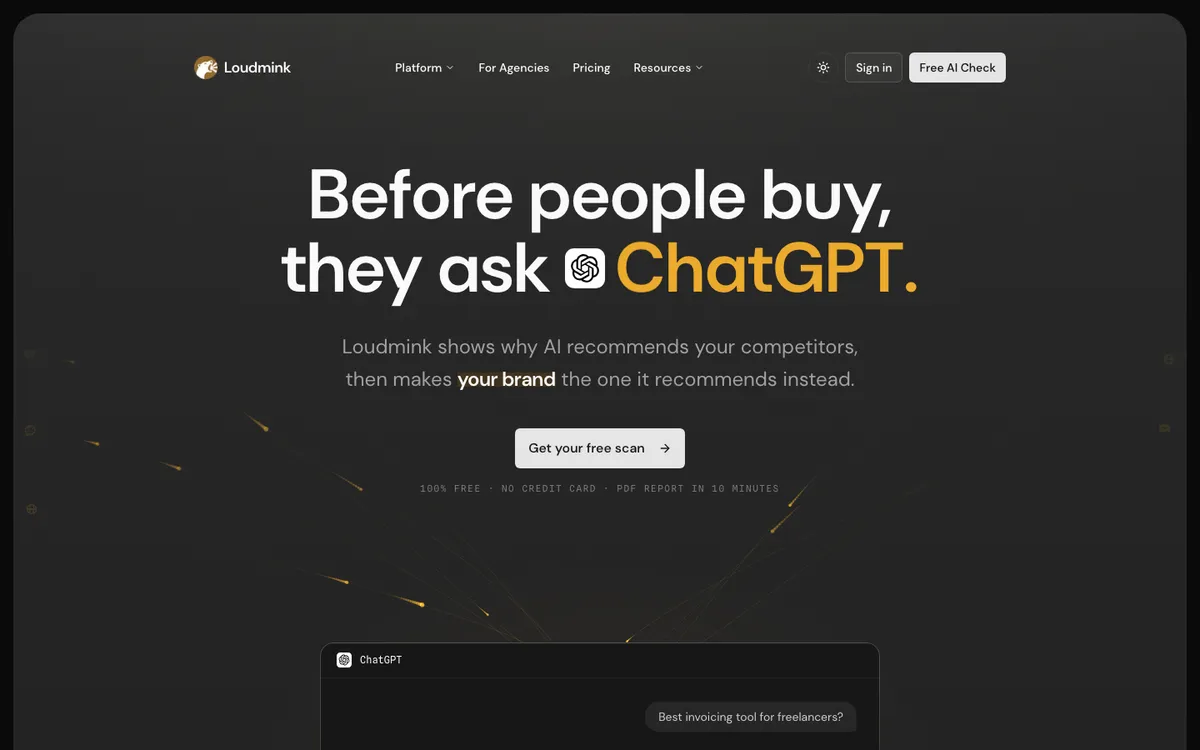 Loudmink AEO platform homepage