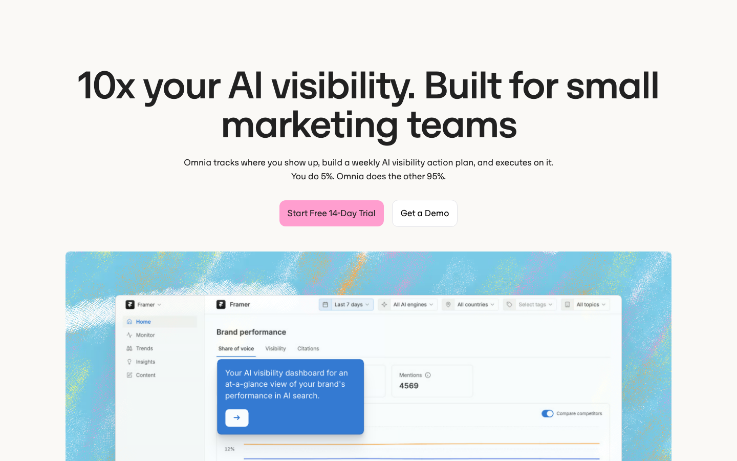 Omnia homepage for AI visibility software for small marketing teams