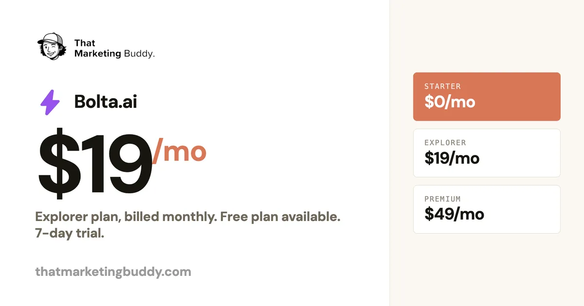 Bolta.ai Pricing: Free + $19/mo Plans Plus $349 Lifetime
