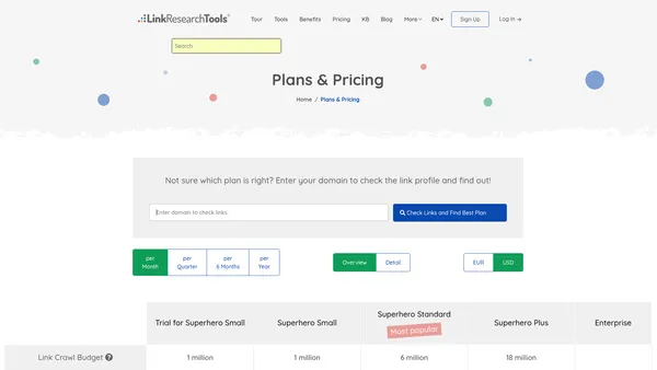 LinkResearchTools pricing page