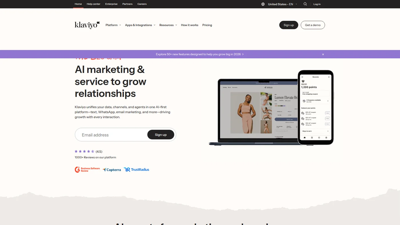Klaviyo homepage screenshot
