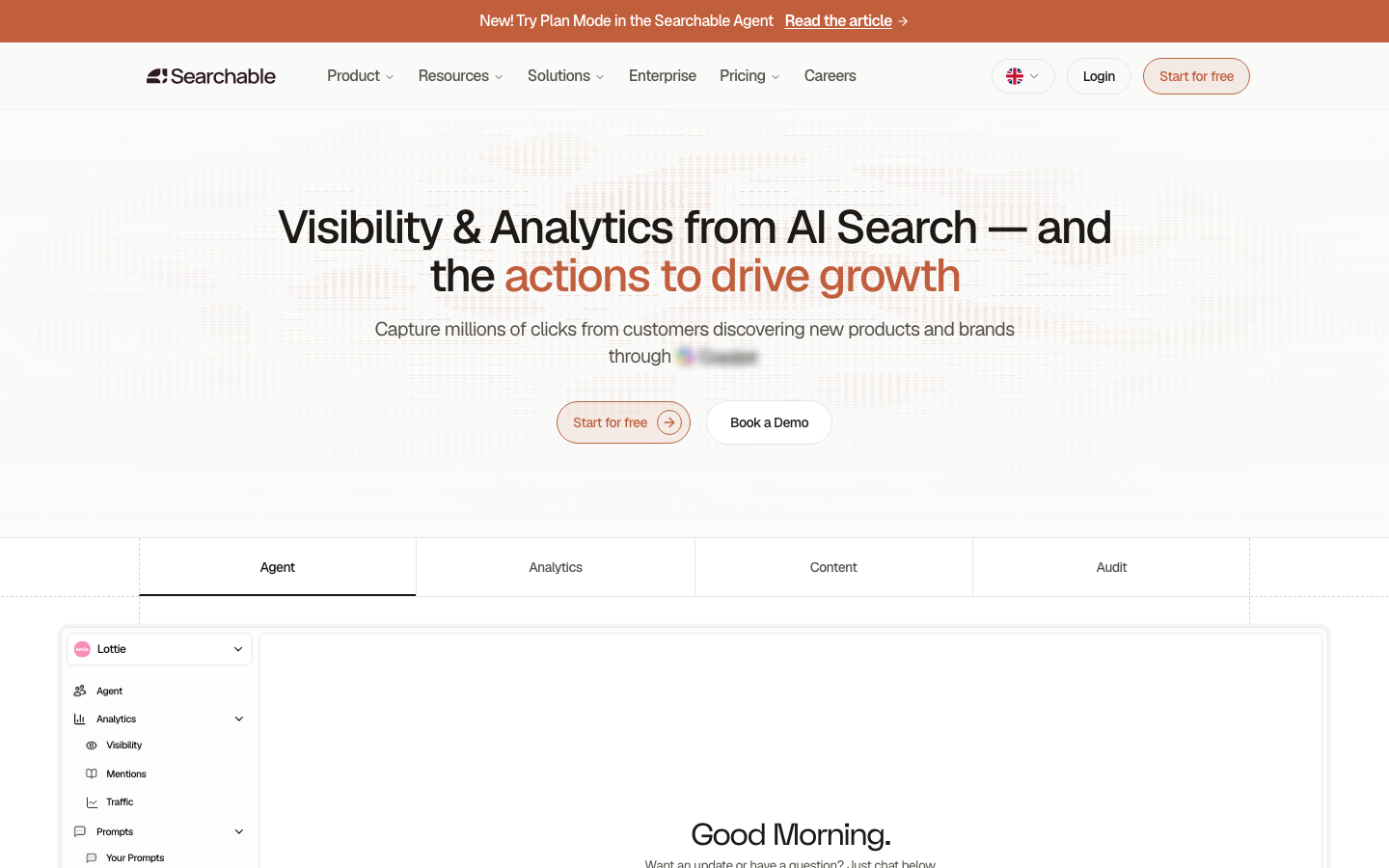 Searchable GEO platform monitoring brand visibility in AI answers