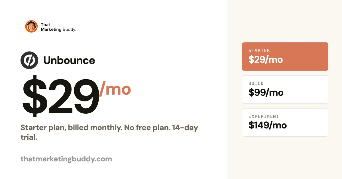 Unbounce Pricing: Starter $29 to Optimize $249, Plus Agency