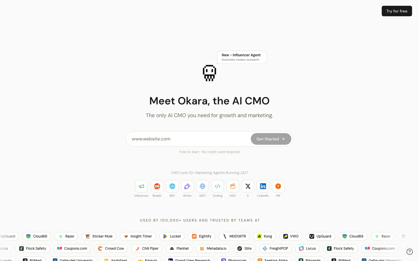Okara homepage screenshot