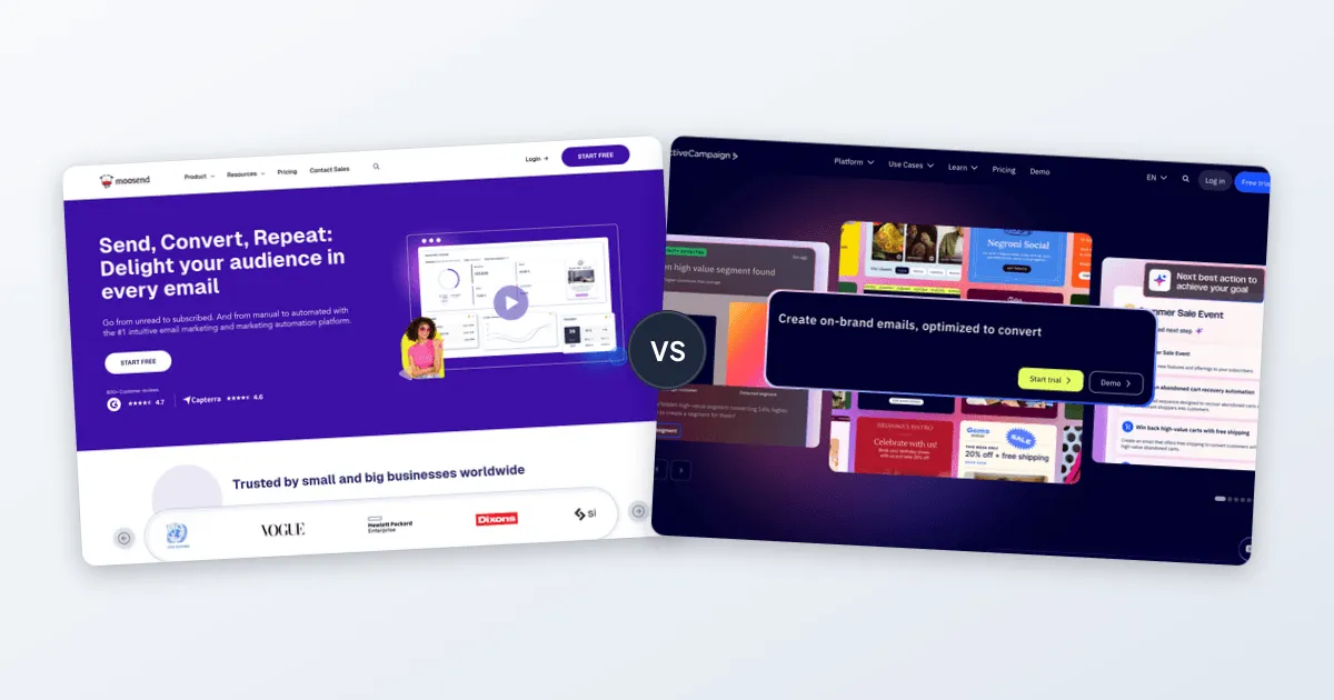 Moosend vs ActiveCampaign comparison