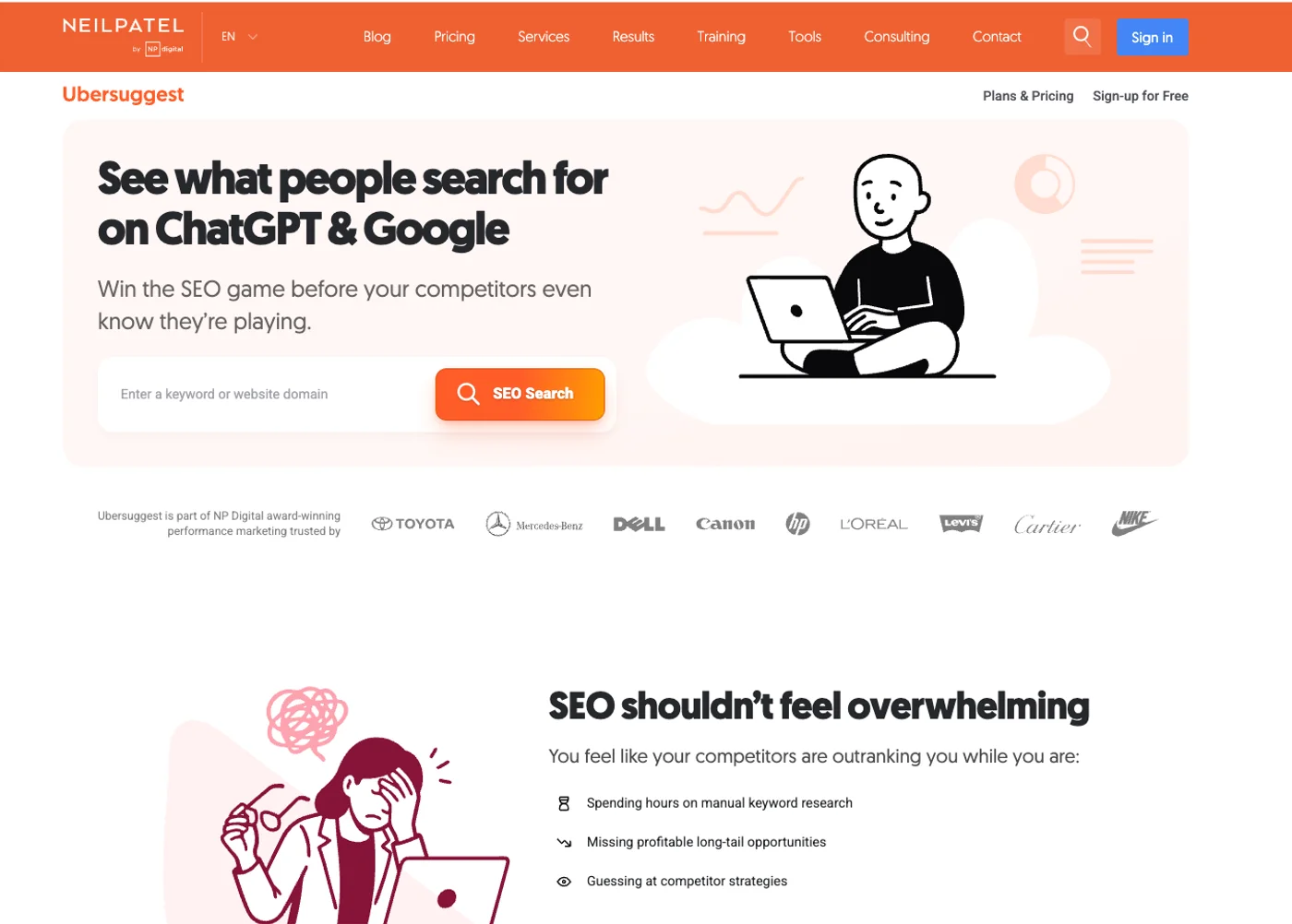 Ubersuggest homepage screenshot